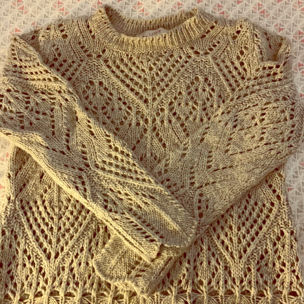 LOFT light grey pointelle knit sweater